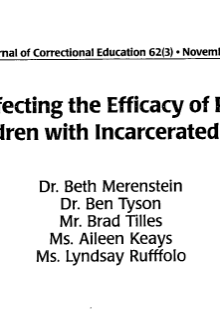 Cover page of journal article ‘Issues Affecting the Efficacy of Programs for Children with Incarcerated Parents